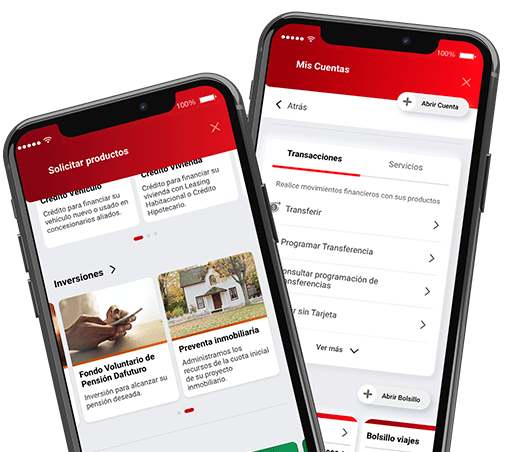 Dos celulares con pantallas del App Davivienda Fiducia Inmobiliaria
