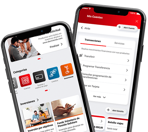 Dos celulares con pantallas del App Davivienda Inversión por Objetivos