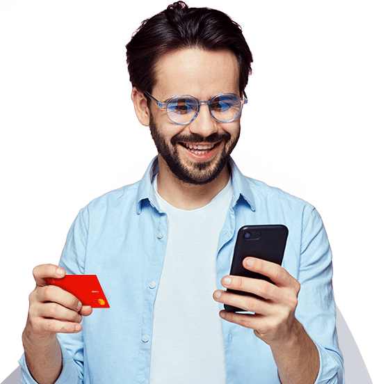 Hombre feliz con celular